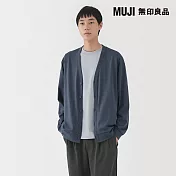 【MUJI 無印良品】男天竺V領開襟衫 S 煙燻藍