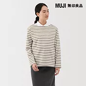 【MUJI 無印良品】女粗織長袖T恤 M 灰橫紋