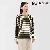 【MUJI 無印良品】女粗織長袖T恤 M 卡其紋樣