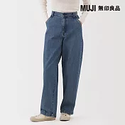 【MUJI 無印良品】女吉貝木棉混丹寧寬版錐形褲 M 淺藍
