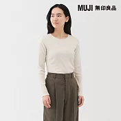 【MUJI 無印良品】女柔滑螺紋圓領長袖T恤 S 柔白
