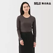 【MUJI 無印良品】女柔滑螺紋圓領長袖T恤 S 墨灰