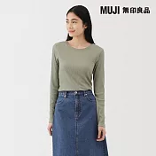 【MUJI 無印良品】女柔滑螺紋圓領長袖T恤 S 淺綠
