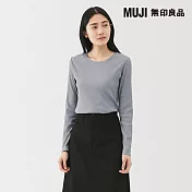 【MUJI 無印良品】女柔滑螺紋圓領長袖T恤 S 淺藍