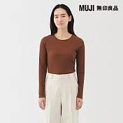 【MUJI 無印良品】女柔滑螺紋圓領長袖T恤 S 棕色