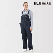 【MUJI 無印良品】女吉貝木棉混丹寧吊帶褲 S 暗藍