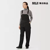【MUJI 無印良品】女吉貝木棉混丹寧吊帶褲 S 黑色