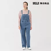 【MUJI 無印良品】女吉貝木棉混丹寧吊帶褲 S 藍色