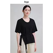ltyp旅途原品 雙面針織精梳棉綁帶收腰T恤氣質黑色短袖上衣女夏季 M L  M 經典黑