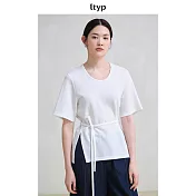 ltyp旅途原品 雙面針織精梳棉綁帶收腰T恤氣質黑色短袖上衣女夏季 M L  M 象牙白