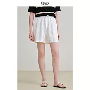 ltyp旅途原品 法國進口100%亞麻文藝短褲 白色寬鬆抽繩休閒短褲女 M L  L 月牙白