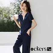 【Lockers 木櫃】運動風撞色T恤套裝 L114082701 藏青色M