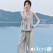 【Lockers 木櫃】無袖壓褶小衫寬褲套裝 L114090402 藍灰色M