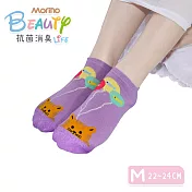【Morino摩力諾】台製除臭襪_日韓風手繪造型船襪-氣球貓 紫色