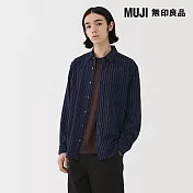 【MUJI 無印良品】男雙面起毛法蘭絨長袖襯衫 M 暗藍直紋