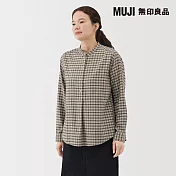 【MUJI 無印良品】女雙面起毛法蘭絨立領長袖套衫 M 淺米格紋