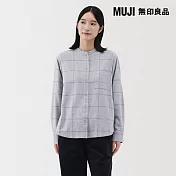 【MUJI 無印良品】女雙面起毛法蘭絨立領長袖襯衫 M 淺灰格紋