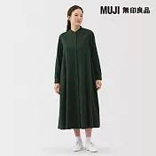 【MUJI 無印良品】女雙面起毛法蘭絨立領長袖洋裝 M 深綠