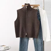 【MsMore】 復古立領針織背心外套寬鬆拉鍊毛衣# 125650 FREE 咖色