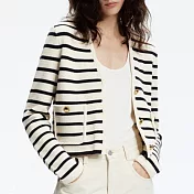 【MsMore】 條紋小香風肌理條紋V領短款針織衫外套# 125788 FREE 條紋色