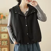 【ACheter】 繡球純色連帽休閒減齡百搭背心外套# 125992 M 黑色