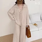 【衣途】寬鬆慵懶針織上衣休閒長褲套裝(KDAQ-304) FREE 杏色