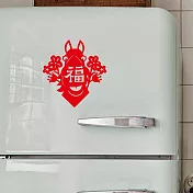 剪紙靜電貼/福/樂馬/中 紅