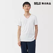 【MUJI 無印良品】男棉保暖V領短袖T恤 M 白色