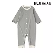 【MUJI 無印良品】新生兒無側縫針織長袖連身衣 60 灰色
