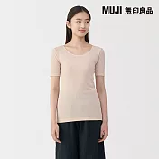 【MUJI 無印良品】女棉保暖短袖T恤 M 淺米