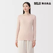 【MUJI 無印良品】女棉保暖圓領長袖T恤 M 淺米