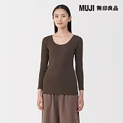 【MUJI 無印良品】女棉保暖U領八分袖T恤 M 深棕