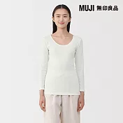 【MUJI 無印良品】女棉保暖U領八分袖T恤 M 柔白