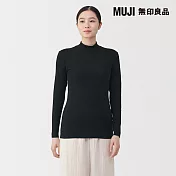 【MUJI 無印良品】女棉保暖半高領長袖T恤 M 黑色