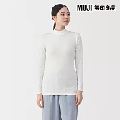 【MUJI 無印良品】女棉保暖半高領長袖T恤 M 柔白