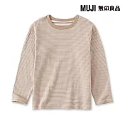 【MUJI 無印良品】兒童接結編織圓領長袖T恤 130 深米橫紋