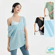 【BODYAIR嚴選】輕透滑兩穿側皺罩衫上衣(瑜珈.慢跑.運動.健身.透氣.舞蹈.運動服) S 藍