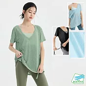 【BODYAIR嚴選】輕透滑兩穿側皺罩衫上衣(瑜珈.慢跑.運動.健身.透氣.舞蹈.運動服) S 綠