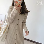 【衣途】顯瘦打底過膝毛衣裙(KDSQ-BJ45) FREE 杏色