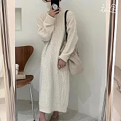 【衣途】麻花復古翻高領毛衣裙(KDSQ-d64) FREE 米白色