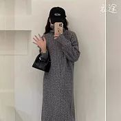【衣途】麻花復古翻高領毛衣裙(KDSQ-d64) FREE 灰色