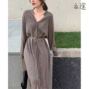 【衣途】收腰落肩長袖純色中長裙(KDSQ-102) FREE 咖色