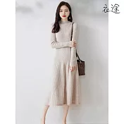 【衣途】修身半高領毛衣裙(KDSQ-70) FREE 杏色