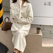 【衣途】polo領寬鬆厚毛衣針織連衣裙(KDSQ-051) FREE 杏色