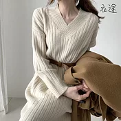 【衣途】針織中長款百搭毛衣裙(KDSQ-92) FREE 杏色