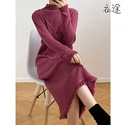 【衣途】流蘇裙擺針織連衣裙(KDSQ-986) FREE 玫紅色