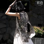 【初色】復古青花瓷紋印花後開衩輕薄圓領無袖背心女背心-花色-14735(M-2XL可選) M 花色