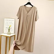 【AnZa】寬鬆莫代爾v領連身裙居家服(5色)     FREE 卡其