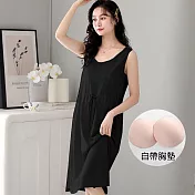 【AnZa】帶胸墊莫代爾背心居家服洋裝連身裙(3色)        FREE 黑色
