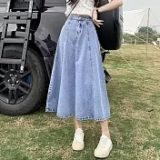 【AnZa】高腰A字牛仔裙長裙半身裙(2色)      FREE 淺藍